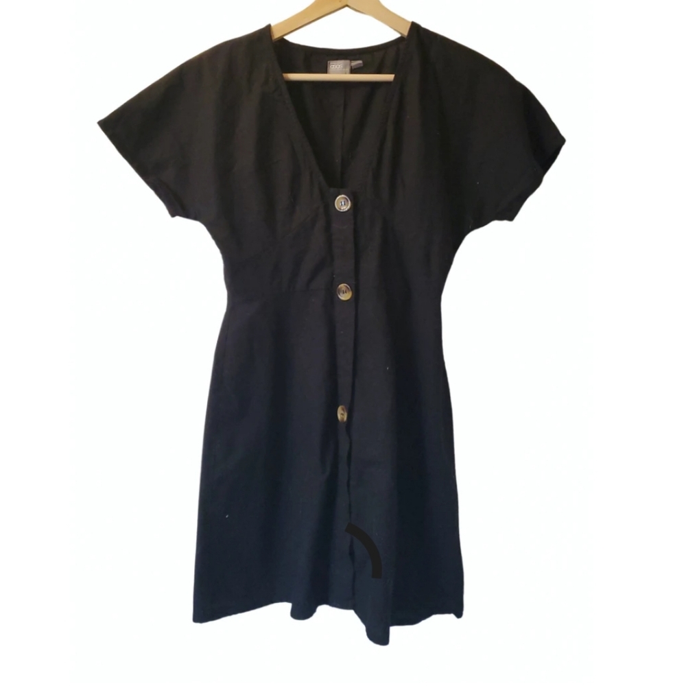 Asos Design black button through mini skater dress - Picture 3 of 3